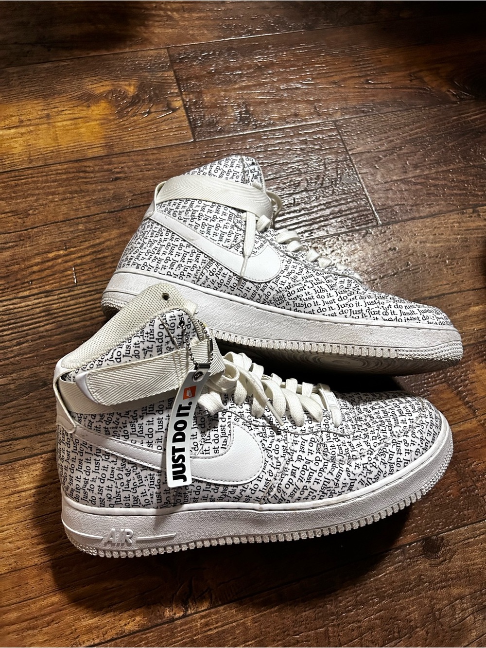 Nike White/Black 'Just Do It' Pattern High-Top Sneakers